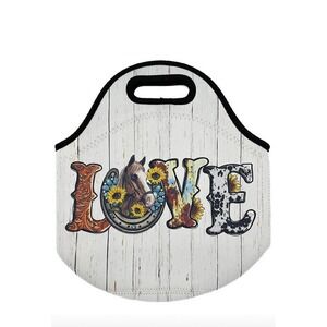Love Farm Animal Insulated Lunch Bag Neoprene Horse Sunflower Cow Print New‎